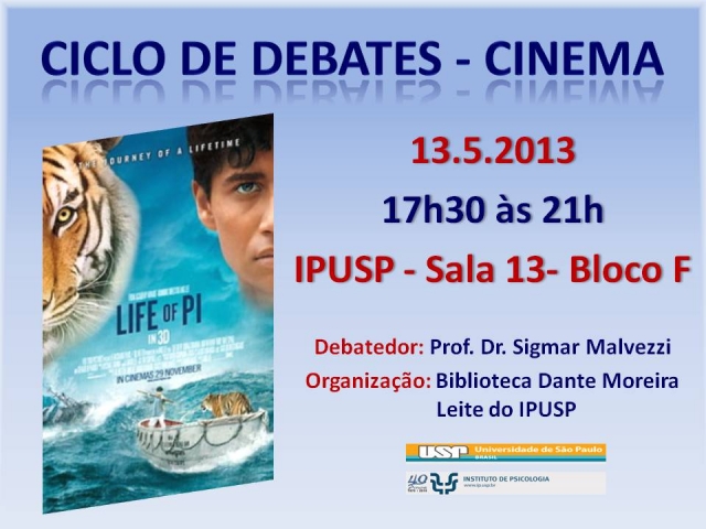 Cartaz - Cinema na biblioteca - O Silêncio de Deus - As aventuras de Pi